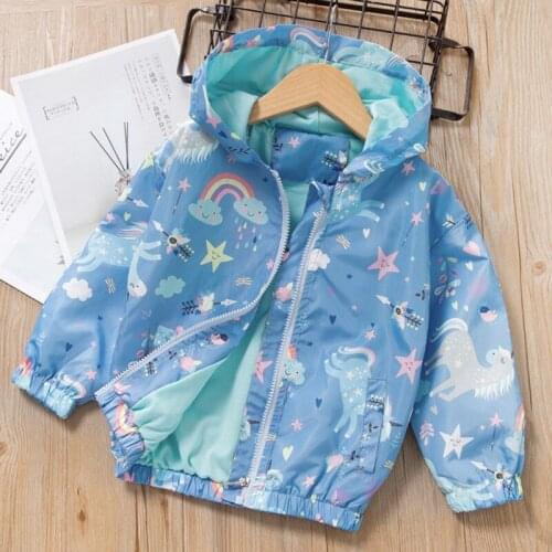 Spring Baby Coat Fashion Color Girl Outerwear Cartoon Casual Blue Hoodie Zipper Jacket Kids Coat Outfits Tops Rainbow Warm