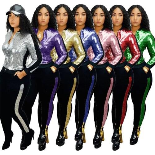 2021 Womens Clothing Autumn and Winter New Fashion Sexy Sequin Casual Two Piece Womens Clothing