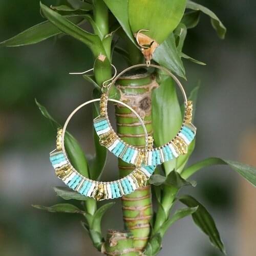 Rttooas Bohemian Style Drop Earrings For Women MIYUKI Beaded Round Ear Hook Handmade Woven Dangle Earrings Female Jewelry