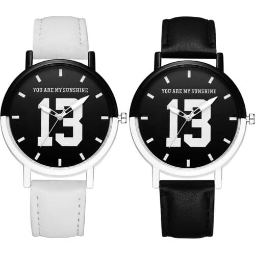 Women Men Fashion You Are My Sunshine 13 Round Dial Watch Women Simple Faux Leather Strap Quartz Watch Men Colck Unisex Watch