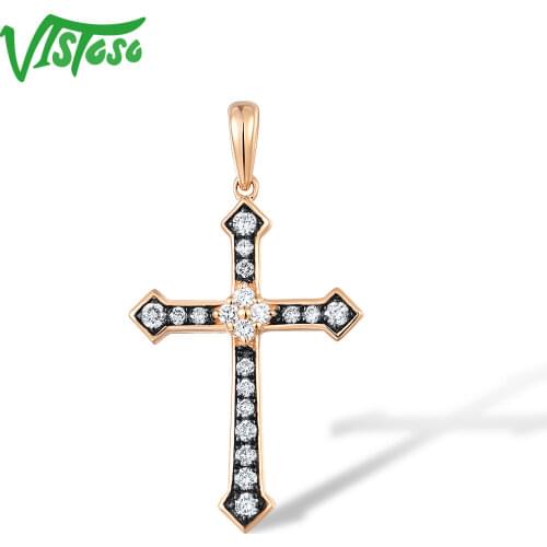 VISTOSO Pure 14K 585 Rose Gold Pendant For Women Sparkling Diamond Brown Diamond Cross Pendant Classic Trendy Gifts Fine Jewelry