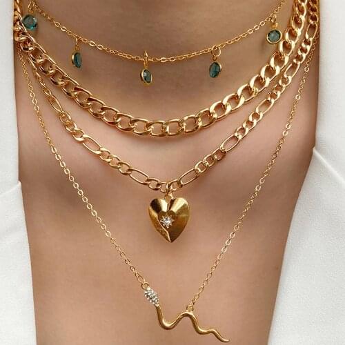 IFMIA Gothtic Gold Multilayer Snake Heart Necklace For Women Bohemian Animal Green Beads Chain Necklaces 2021 Trend Jewelry