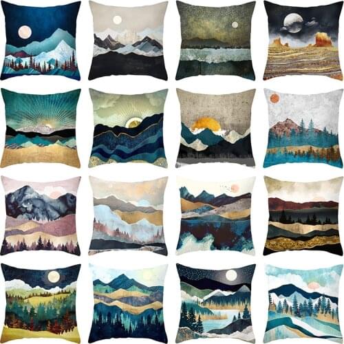 Golden Mountain Series Cushion Cover Polyester Pillow Case Home Decorative Pillows Cover for Sofa Car 01-26