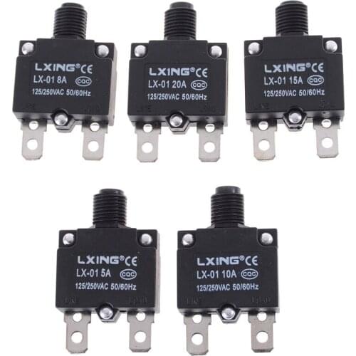 1pcs Thermal Switch Circuit Breaker Overload Protector Disconnecting Current 5A 8A 10A 15A 20A Overload Switch Terminals 2 Pin