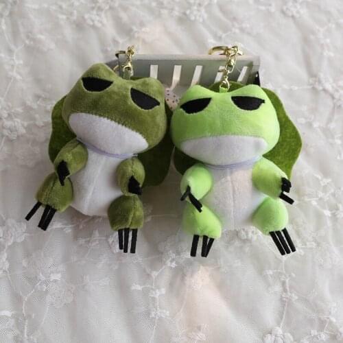 Wholesale 10pcs 12cm cartoon travel frog plush little bag key chain vehicle pendant soft stuffed toy girl gift