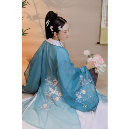 2021 traditional chinese style hanfu coat woman elegant ancient folk dance costume embroidery big sleeve shirt