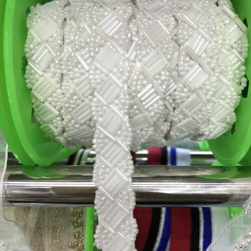 3 Yards 0.6" Wide Vintage Style White Beaded Trim, Pearl Bead Rhinestone Trimming For Sash, Headband, Home Decors