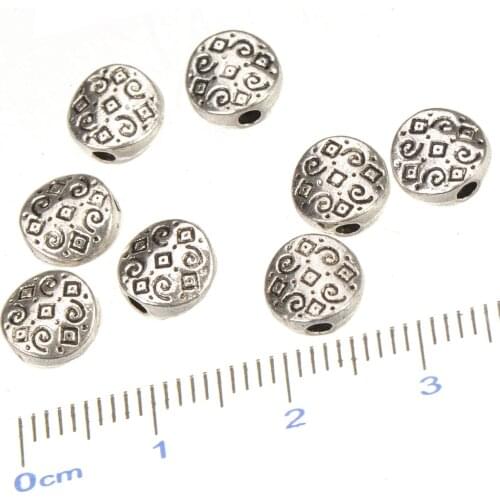 Needlework accessories beads round flat curved surface small jewelry findings diy making metal vintage silver plated 7mm 100pcs