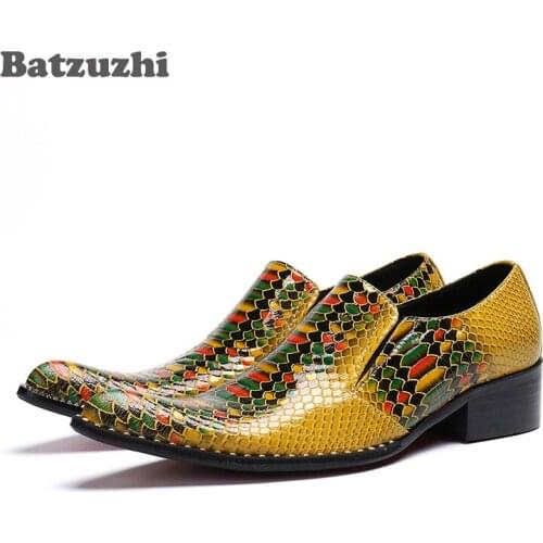 Batzuzhi Italian Luxury Shoes Men Pointed Toe Gold Genuine Leather Men Dress Shoes Party and Wedding Shoes Zapatos Hombre,38-46