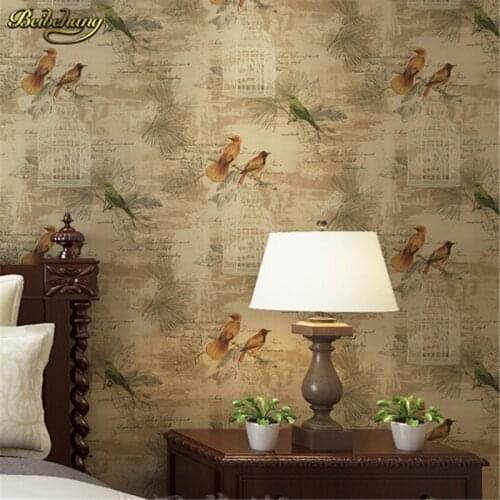 Beibehang American rural retro pure paper bedroom living room TV background bedside bird wallpaper York Wind papel de parede