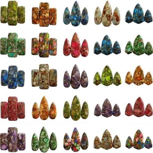 Free Shipping!(3 pieces/lot) Rainbow Sea Sediment Jaspers & Pyrite Pendant Bead set