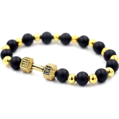 BPPCCR Style matte Tiger eye stone Metal balls Antique Gold Jewelry Male Female Fit Life Dumbbell Beads Bracelets pulsera