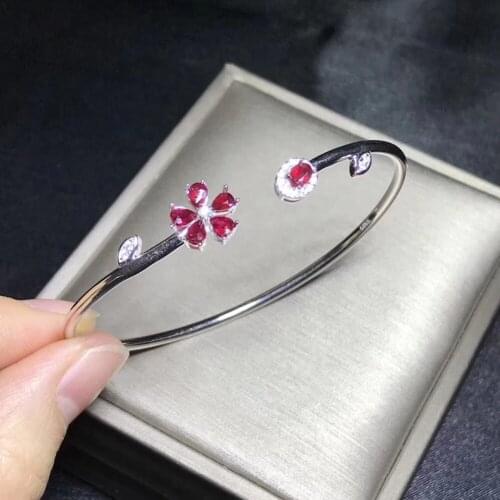 Natural red ruby gem bangles natural red gemstone Bracelet S925 silver Opening Flower Fashion Trendy girl office party jewelery