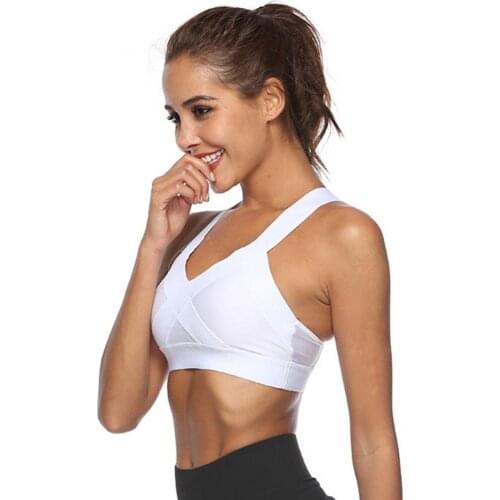 Simple Women Padded Wireless V Neck Cross Back Bra Quick Dry Sports Gym High Elastic Crop Vest Top Womens Intimates