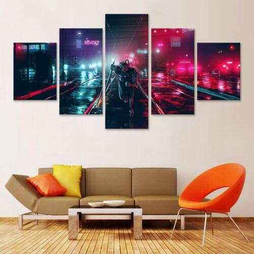Cyberpunks Neon Canvas painting Wall Art Poster 5 Pieces Pictures Living Room Modular Printed Painting Home Decor frame