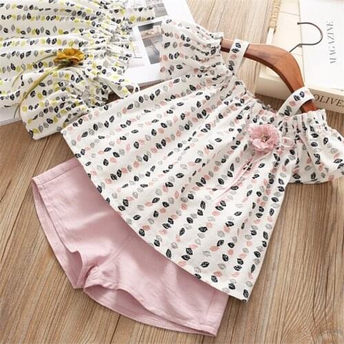 Kids Clothes Girls Girls' New Korean Style Strapless Leaf Print Short-sleeved Top and Shorts Two-piece Suit Toddler Girl Clothes