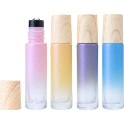 250 X 10ml Natural Thick Pearlescent Dream Colorful Glass Perfume Bottle Plastic Wood Grain Lid Refillable Essential Oil Bottle