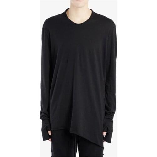 Irregular Gloves T-shirt Basic Basement Slant Hem Loose Long Sleeve Dark Frayed Profile T