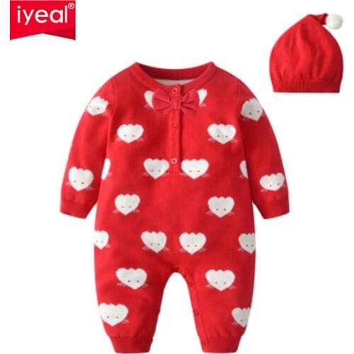IYEAL Baby Rompers Long Sleeve Infant Boys Girls Jumpsuits Clothes Cotton Knitted Newborn Toddler Kids Overalls With Hat 2PCS