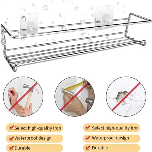 Big Capacity Adhesive Spice Bottle Bracket House Spice Rack Metal Punch-Free Spice Bottle Shelf Holder Organizer Kitchen Toilet