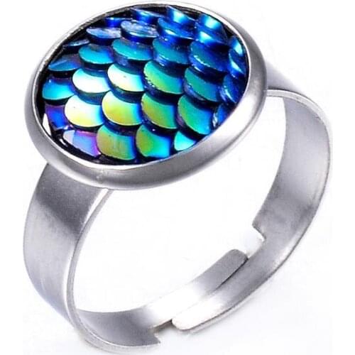 New Fish Scale Pattern Stainless Steel Ring Opening Adjustable Inner Diameter Width 12mm