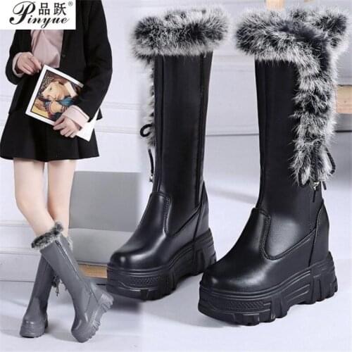 Chunky Platform Leather Knee High Boots Women Retro Punk Height Increasing Long Boots Woman Ladies' high boots