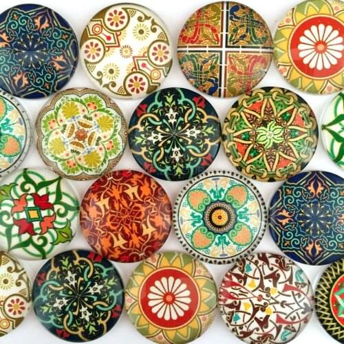 ZEROUP 12mm 20mm Round Photo Glass Cabochon Mixed Pattern Fit Cameo Base Setting for Jewelry Flatback TP-168