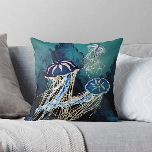 Metallic Jellyfish III Throw Pillow Cushion Cover Polyester throw pillows case on sofa home living room car seat decor 45x45cm