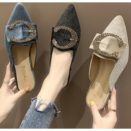 Fashion Low Heel Mules Sandals Beautiful Loafers Summer Flat Slippers For Women（Size 35-39