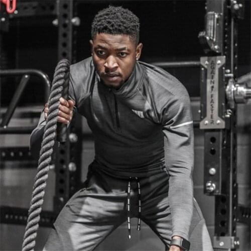 Men fall/winter sports jacket shirts zipper buttons fashion lapels pure cotton long-sleeve bodyhugging stretch exercise clothing