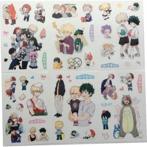 6pcs/lot Tou My Hero Academia Stickers Anime Pegatinas Book Sticker Pack Classic Toys Skateboard Doodle Stiker Toys