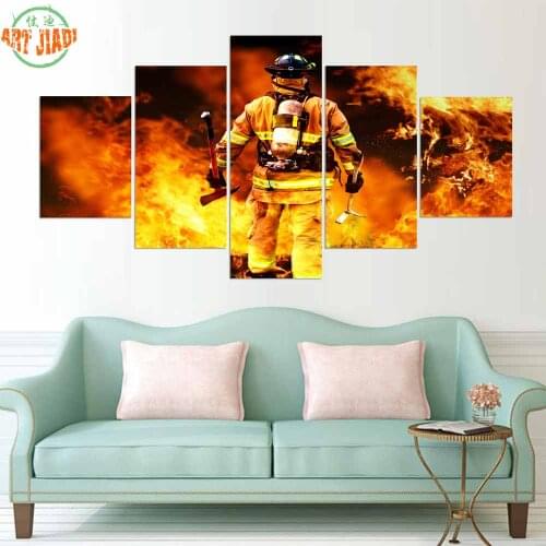 New 5 Pieces/sets Canvas Art HD Firefighter Canvas Painting Print Living Room Decorations For Christmas Decoration Artwork\C-366