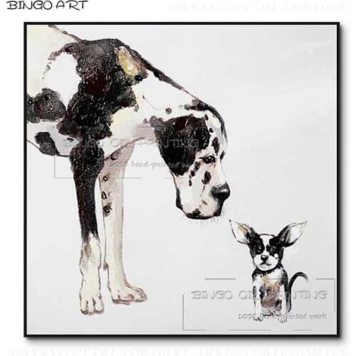 New Arrivals Best Gift Artist Handmade High Quality Dogs Oil Painting on Canvas Funny Cute Baby Dog Oil Painting for Living Room