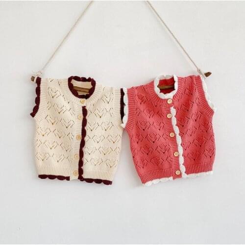 2021 Autumn Baby Girls Knitted Vests Pure Color Hollow Out Korean Style Sleeveless Tops Toddlers Kids Cardigan Coats Waistcoats
