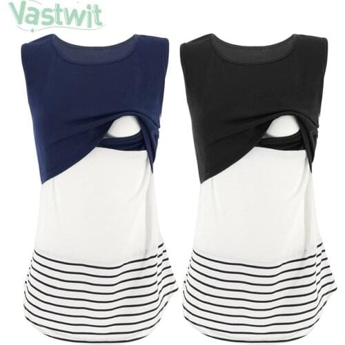 Casual Women Pregnant Maternity Clothes Sleeveles Nursing Tank Top Breastfeeding T-Shirt Pregnancy Striped Plus Size Tees TShirt