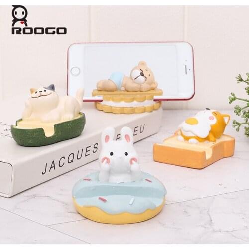 Roogo Lovely Animal Resin Modern Decoration Ornaments For Mobile Phone Bracket