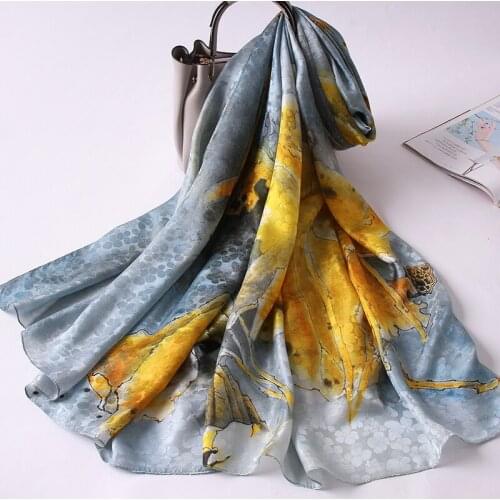 100% Pure Silk Scarf Women Hangzhou Echarpe Shawls Wraps 2021 Handkerchief Printed Foulard Femme Natural Silk Neck Scarves