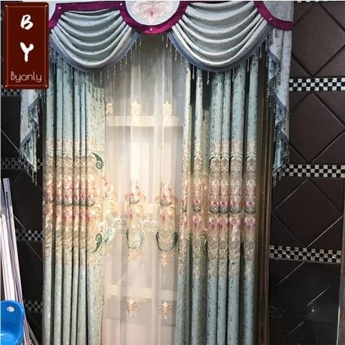 Chenille Nordic Living Room Green Hollow Embroidered Curtain Fabric Curtains for Living Dining Room Bedroom