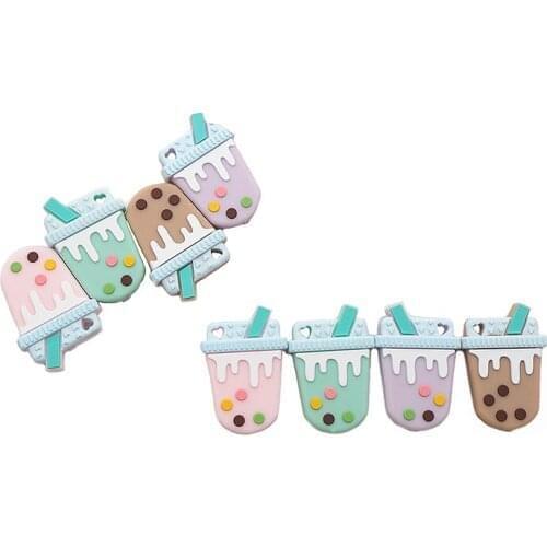 Chenkai 50PCS Silicone Milky Tea Beads Baby Cute Teething Beads Colorful Oral Care For DIY Newborn Teether Pendant Shower Gift