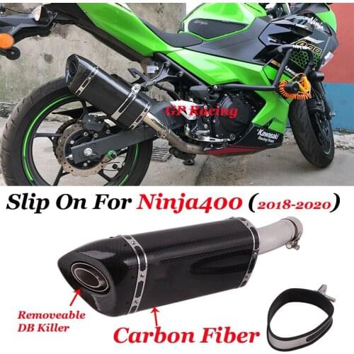 Slip On For 2017-2020 Z400 Ninja 400 Motorcycle GP Exhaust Pipe Escape Carbon Fiber Muffler Middle Tail Pipe Removable DB Killer