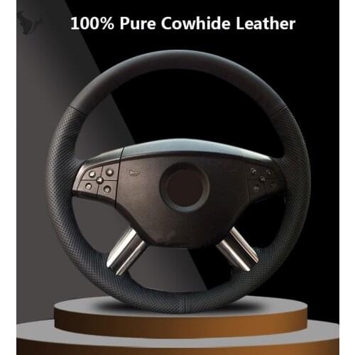 Hand-stitched Black Genuine Leather Steering Wheel Cover for Mercedes-Benz W164 M-Class ML350 ML500 2005 2006 X164 GL-Class GL