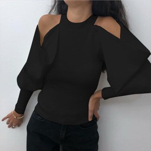 DSMTRC New Women Long Sleeve T Shirt Shoulder Bare Dropped Sleeve Crop Top 2020 Slim Fitness Bottoming Knitted T-shirts Clothing
