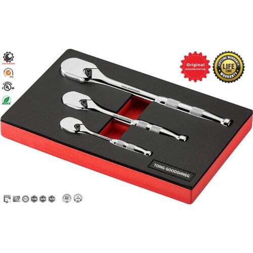 3-Piece 72-Tooth Full Polish Ratchet Set Premium Chrome Vanadium Steel Construction Chrome Plated Finish,1/4'',3/8'',1/2''Drive