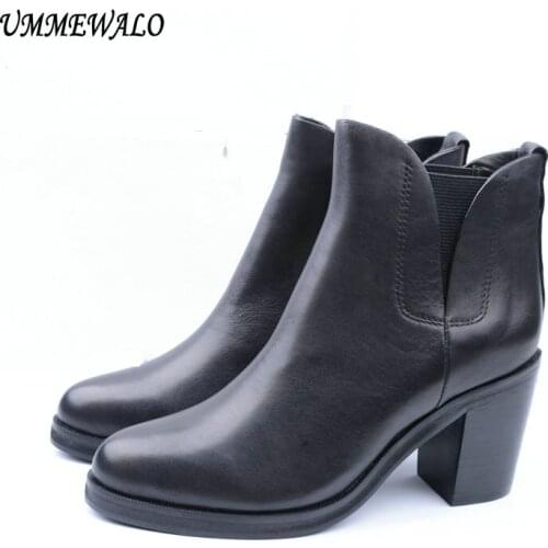 UMMEWALO Boots Women Genuine Leather High Heel Boots Qualiy Pointed Toe Shoes Ladies Casual Autumn Winter Shoes botines mujer