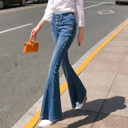 Women jeans Slim autumn embroidery Mid waist boot cut pant jeans Woman 1253