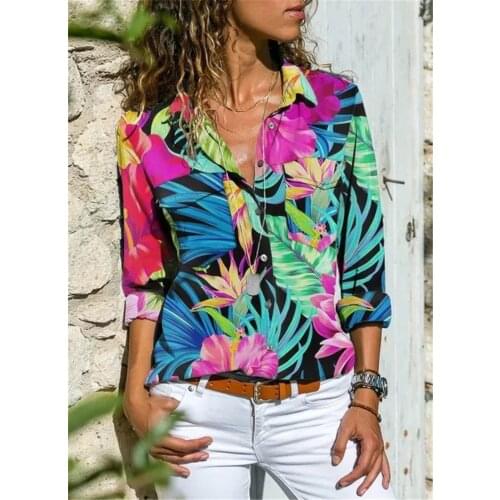 Ladies shirts plus size casual women shirts lapel long-sleeved blouse women