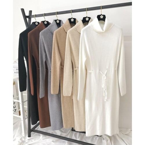 Thumb Hole Women Long Pullover Sweater Turn-down Collar Knitted Sweaters Fall Winter Pull Femme Lace Up Jumpers Clothes Fashion