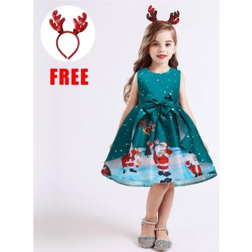 Santa Claus Printed Dress for Baby Girl Elegant Snow Girls Princess Dresses Winter Party Christmas Halloween Kids Dresses Clothe