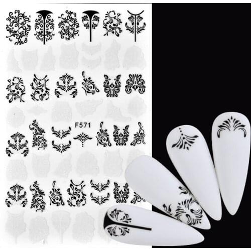 1 Sheet 3D Nails Sticker Black And White Flower Nail Stickers Summer Nail Decals Nail Art Decorations