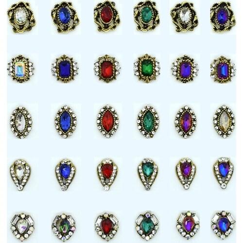 10pcs Charm Alloy Base 3D Nail Art Rhinestone Decorations Flat-back Shiny Crystal Jewelry Diamonds Design Manicure Accessories